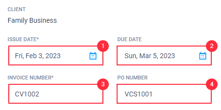 Team Invoices issue date due date invoice number