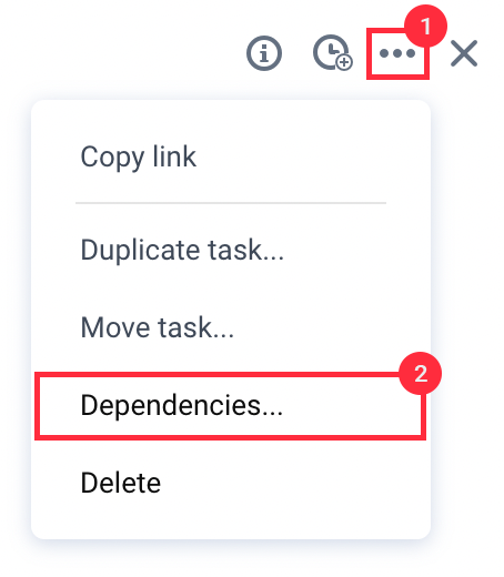 task dependencies menu