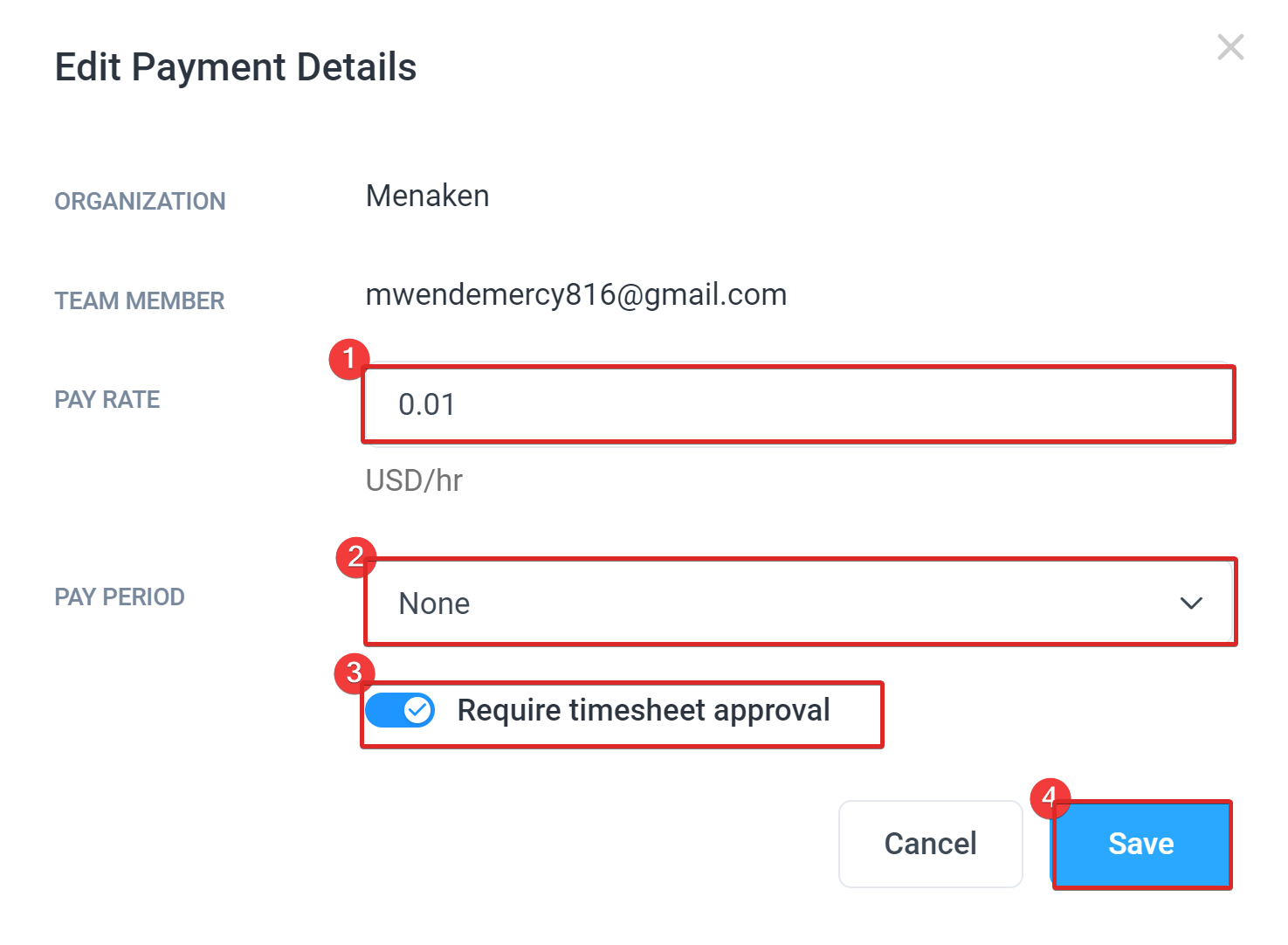 edit payment details invite page