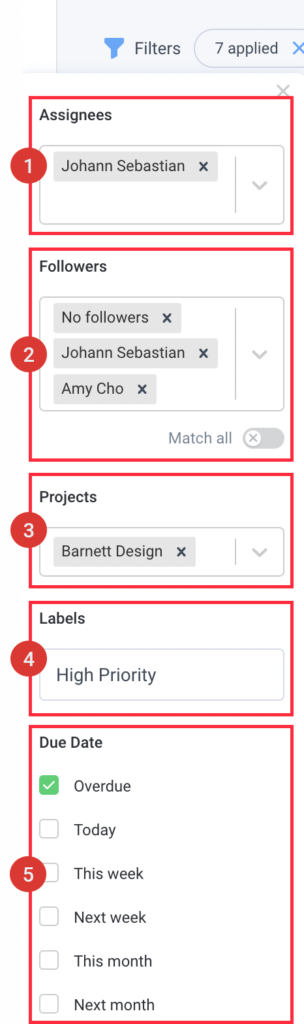 tasks everything filter options