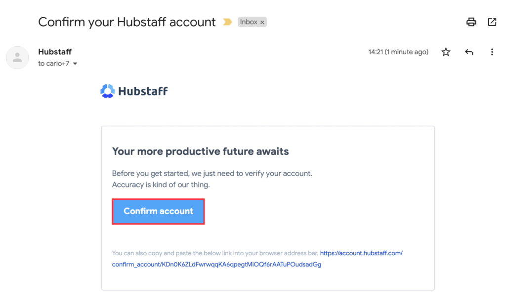 Hubstaff confirm account