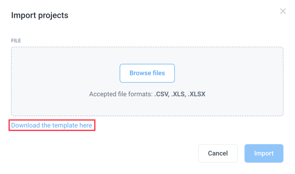 import projects download template