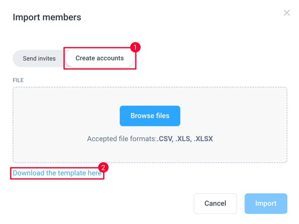 import members create account download template