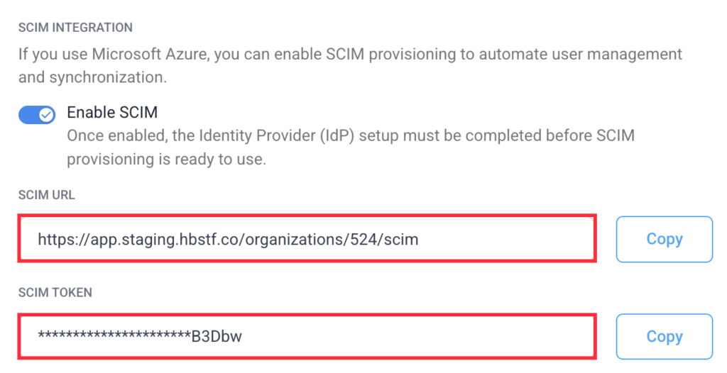 SCIM URL token