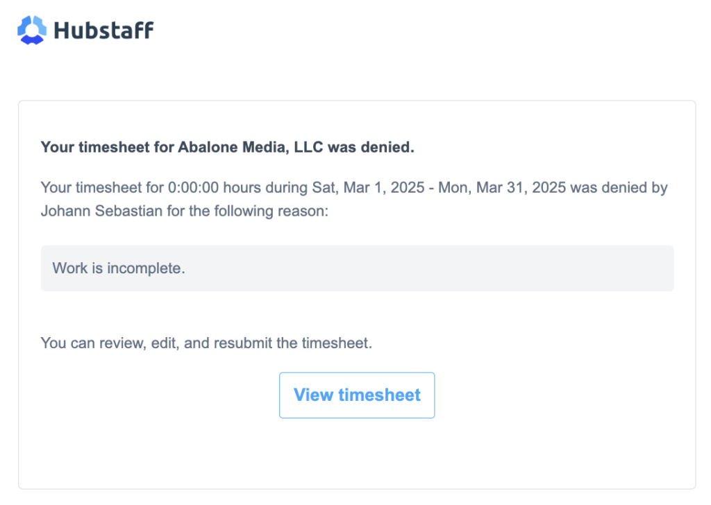 timesheet denied email