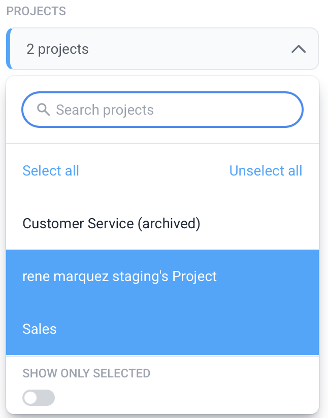 Time and Activity select projects